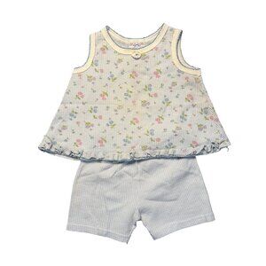 VTG Little Lass Girls 3T 2-Piece Outfit Textured Floral Tank & Shorts 90s Summer